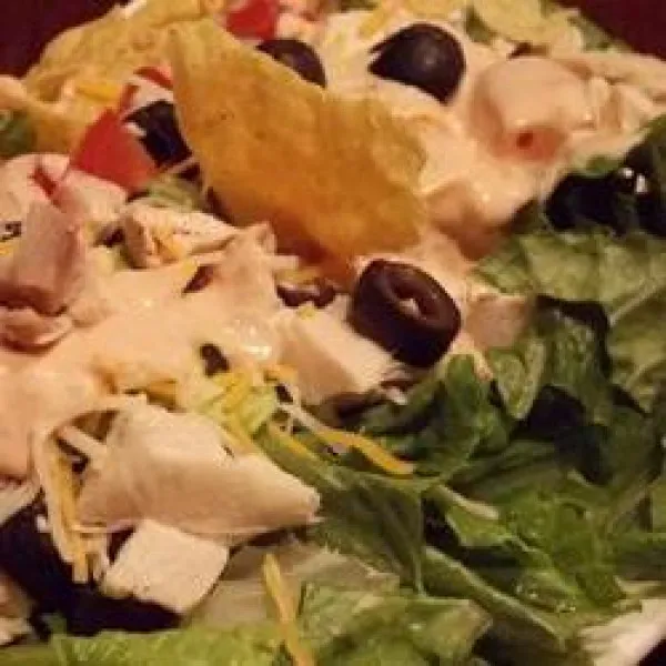 Gelaagde en gebakken pittige kip taco salade