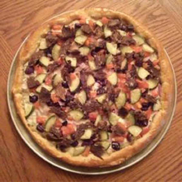 Griekse-Italiaanse Fusie - Souvlaki Pizza Van Rundvlees
