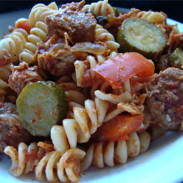 Pasta met Kip, Worst en Courgette